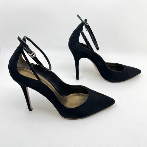 REISS Black Suede Pointed-Toe Ankle Strap Stiletto Pumps - Picture 2 of 10